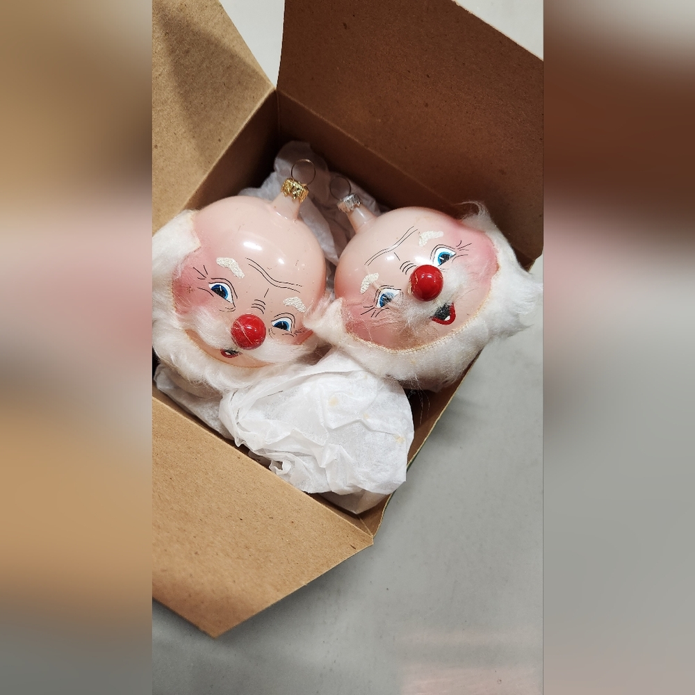 Vintage Box of 2 Dayton Hudson's Marshall Fields Santa Clause Head Ornaments